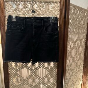 MOTHER Black Frayed Hem Denim Shorts